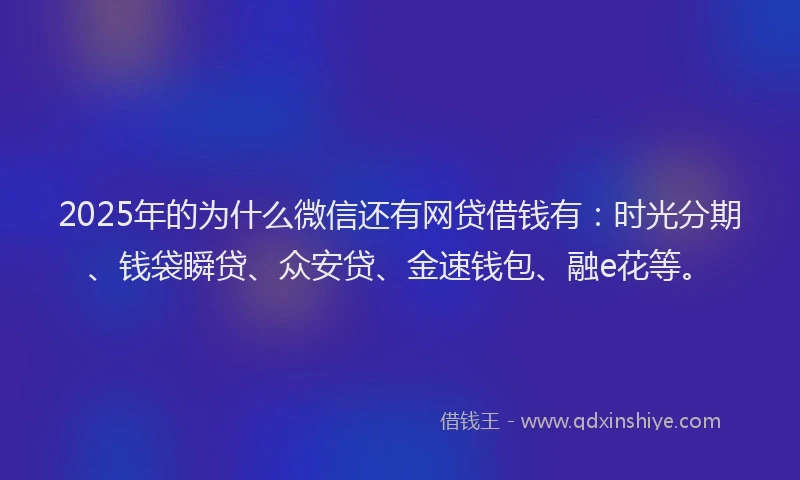 2025年的为什么微信还有网贷借钱有：时光分期、钱袋瞬贷、众安贷、金速钱包、融e花等。