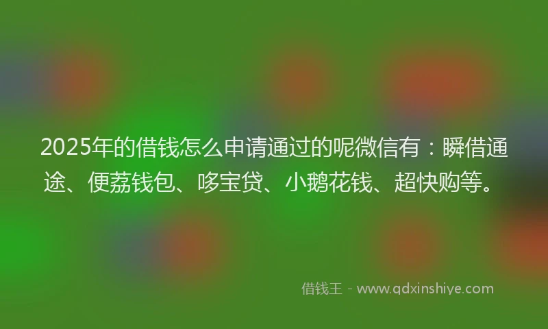 2025年的借钱怎么申请通过的呢微信有：瞬借通途、便荔钱包、哆宝贷、小鹅花钱、超快购等。