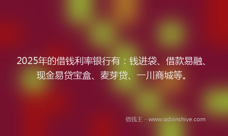 2025年的借钱利率银行有：钱进袋、借款易融、现金易贷宝盒、麦芽贷、一川商城等。