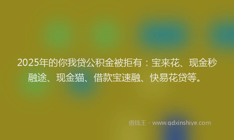2025年的你我贷公积金被拒有：宝来花、现金秒融途、现金猫、借款宝速融、快易花贷等。