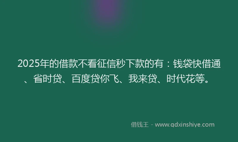 2025年的借款不看征信秒下款的有：钱袋快借通、省时贷、百度贷你飞、我来贷、时代花等。