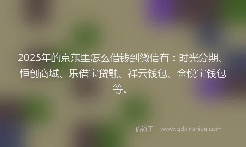 2025年的京东里怎么借钱到微信有：时光分期、恒创商城、乐借宝贷融、祥云钱包、金悦宝钱包等。