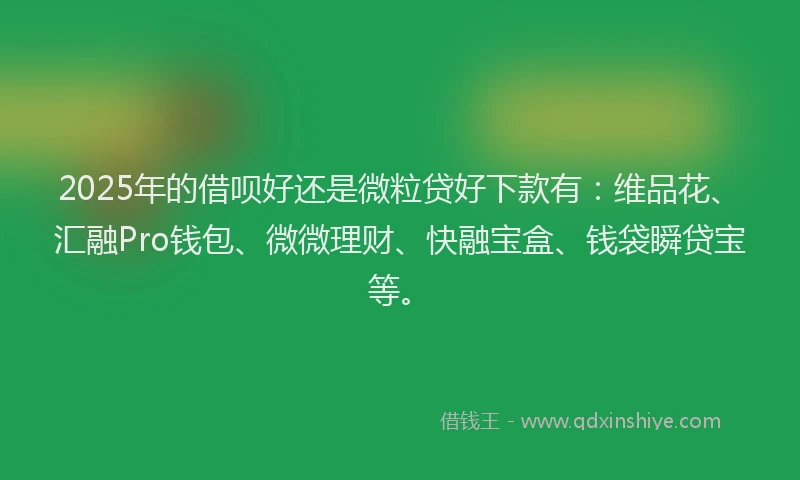 2025年的借呗好还是微粒贷好下款有：维品花、汇融Pro钱包、微微理财、快融宝盒、钱袋瞬贷宝等。