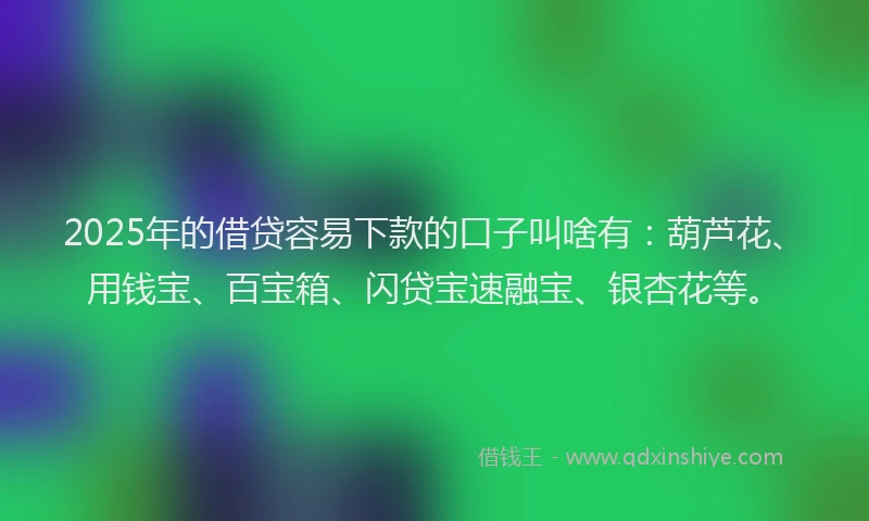 2025年的借贷容易下款的口子叫啥有：葫芦花、用钱宝、百宝箱、闪贷宝速融宝、银杏花等。