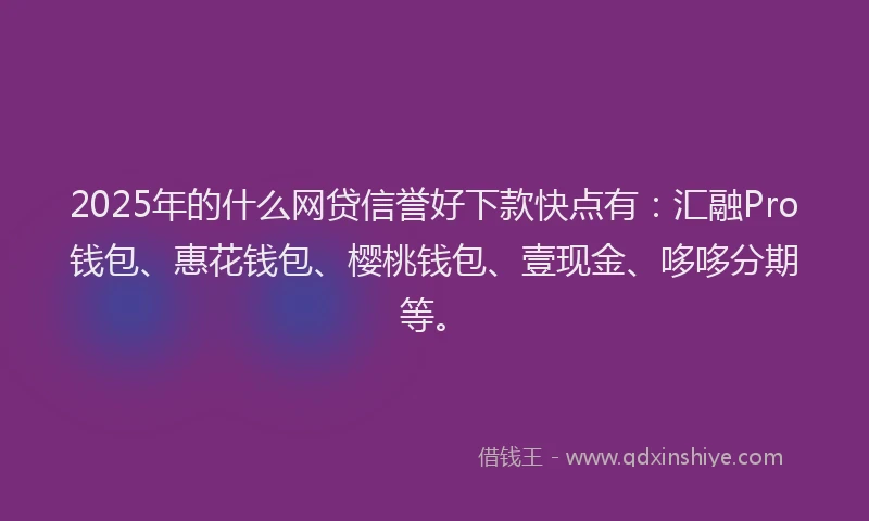 2025年的什么网贷信誉好下款快点有：汇融Pro钱包、惠花钱包、樱桃钱包、壹现金、哆哆分期等。