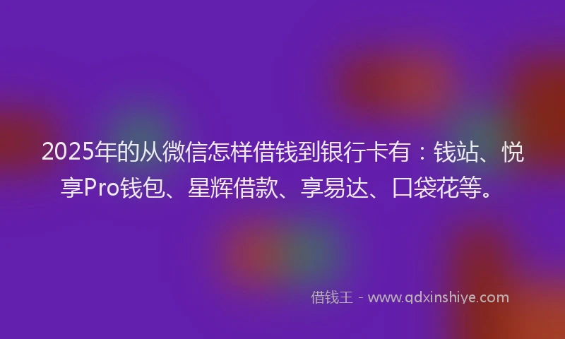 2025年的从微信怎样借钱到银行卡有：钱站、悦享Pro钱包、星辉借款、享易达、口袋花等。