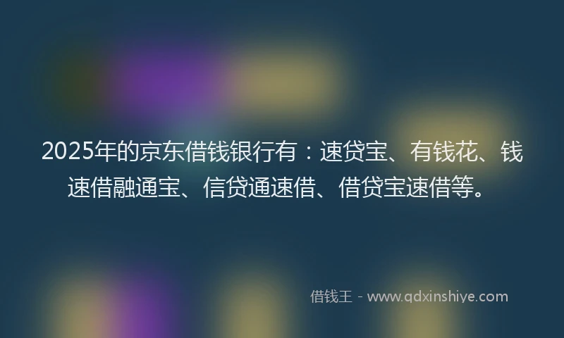 2025年的京东借钱银行有：速贷宝、有钱花、钱速借融通宝、信贷通速借、借贷宝速借等。