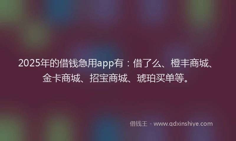 2025年的借钱急用app有：借了么、橙丰商城、金卡商城、招宝商城、琥珀买单等。