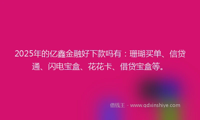 2025年的亿鑫金融好下款吗有：珊瑚买单、信贷通、闪电宝盒、花花卡、借贷宝盒等。