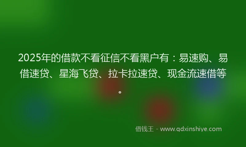 2025年的借款不看征信不看黑户有：易速购、易借速贷、星海飞贷、拉卡拉速贷、现金流速借等。