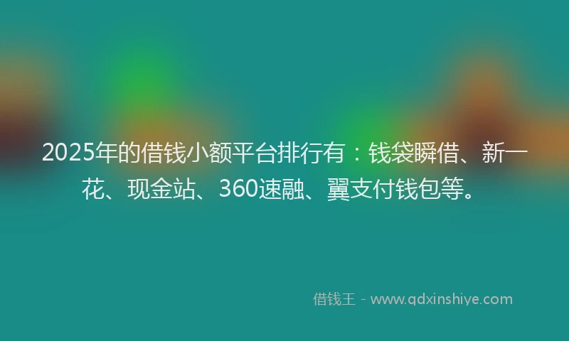 2025年的借钱小额平台排行有：钱袋瞬借、新一花、现金站、360速融、翼支付钱包等。