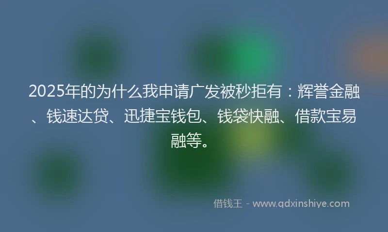 2025年的为什么我申请广发被秒拒有：辉誉金融、钱速达贷、迅捷宝钱包、钱袋快融、借款宝易融等。