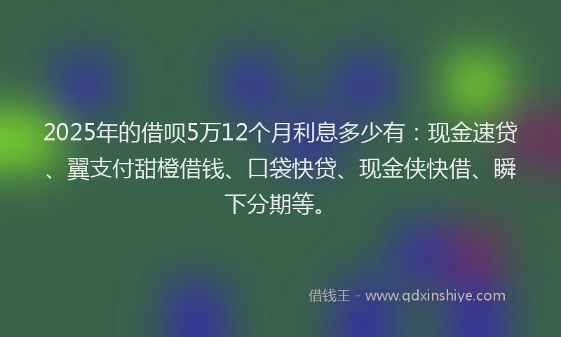 2025年的借呗5万12个月利息多少有：现金速贷、翼支付甜橙借钱、口袋快贷、现金侠快借、瞬下分期等。