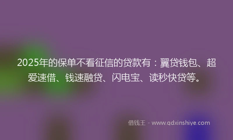 2025年的保单不看征信的贷款有：翼贷钱包、超爱速借、钱速融贷、闪电宝、读秒快贷等。
