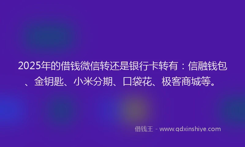 2025年的借钱微信转还是银行卡转有：信融钱包、金钥匙、小米分期、口袋花、极客商城等。