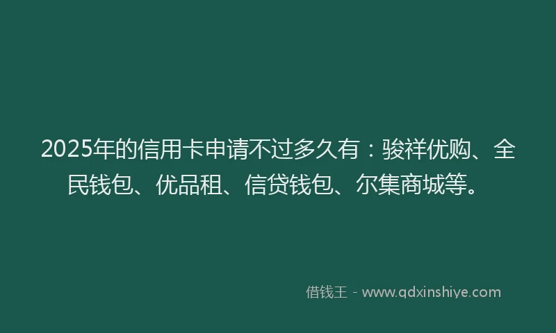 2025年的信用卡申请不过多久有：骏祥优购、全民钱包、优品租、信贷钱包、尔集商城等。