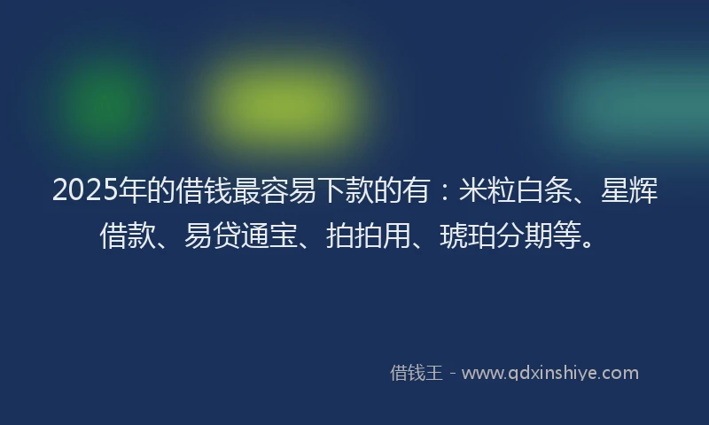 2025年的借钱最容易下款的有：米粒白条、星辉借款、易贷通宝、拍拍用、琥珀分期等。