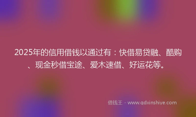 2025年的信用借钱以通过有：快借易贷融、酷购、现金秒借宝途、爱木速借、好运花等。