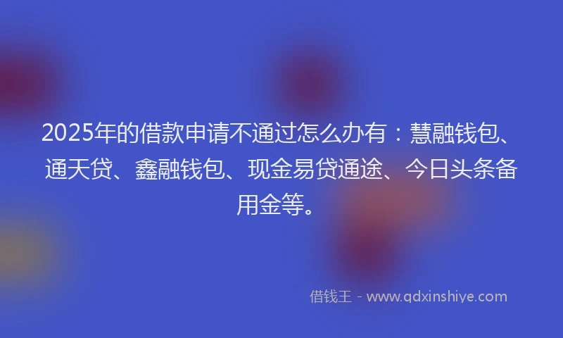2025年的借款申请不通过怎么办有：慧融钱包、通天贷、鑫融钱包、现金易贷通途、今日头条备用金等。