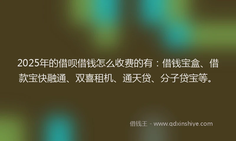 2025年的借呗借钱怎么收费的有：借钱宝盒、借款宝快融通、双喜租机、通天贷、分子贷宝等。
