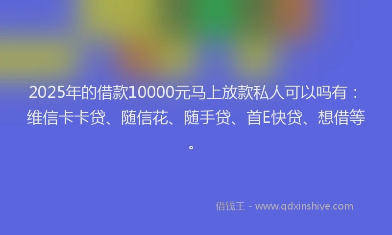 2025年的借款10000元马上放款私人可以吗有：维信卡卡贷、随信花、随手贷、首E快贷、想借等。