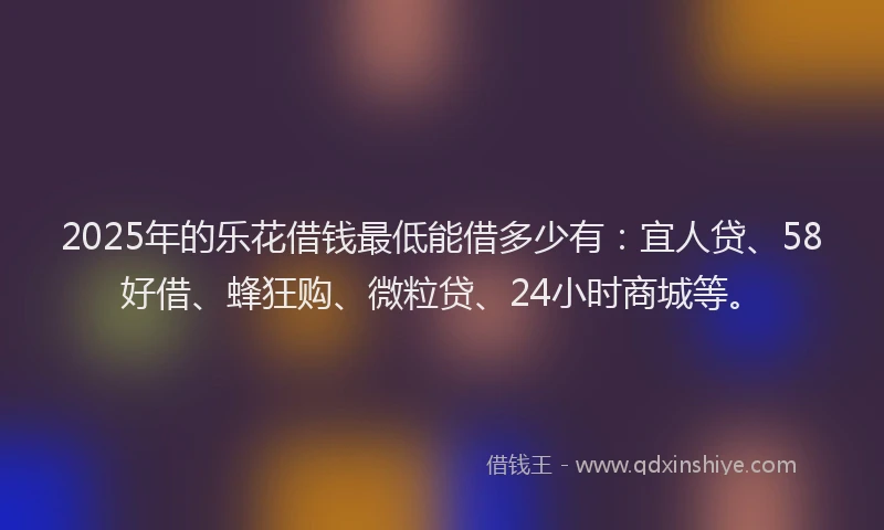 2025年的乐花借钱最低能借多少有：宜人贷、58好借、蜂狂购、微粒贷、24小时商城等。