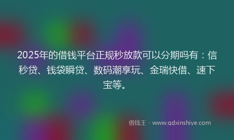 2025年的借钱平台正规秒放款可以分期吗有：信秒贷、钱袋瞬贷、数码潮享玩、金瑞快借、速下宝等。