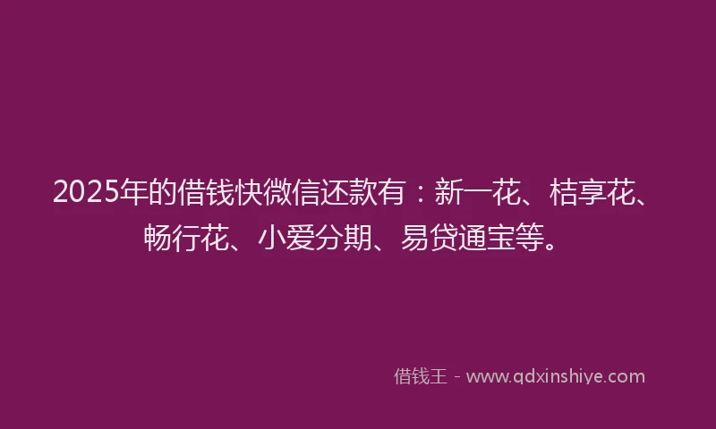 2025年的借钱快微信还款有：新一花、桔享花、畅行花、小爱分期、易贷通宝等。