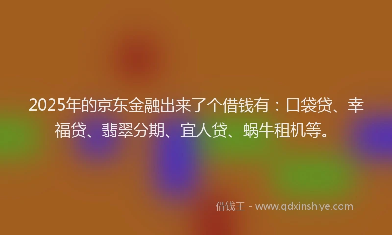 2025年的京东金融出来了个借钱有：口袋贷、幸福贷、翡翠分期、宜人贷、蜗牛租机等。