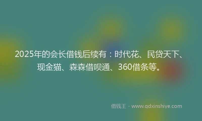 2025年的会长借钱后续有：时代花、民贷天下、现金猫、森森借呗通、360借条等。