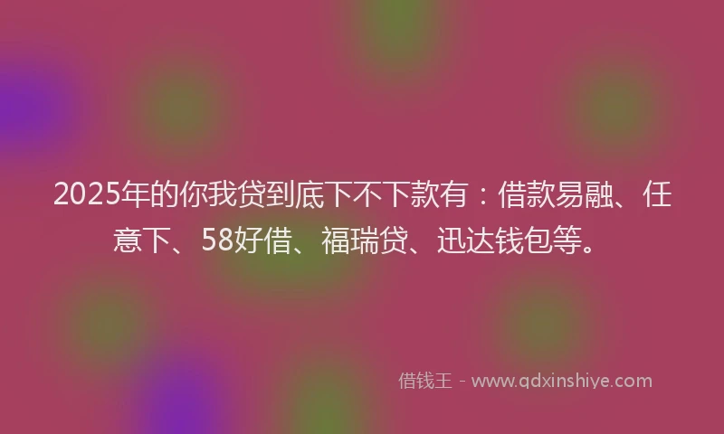 2025年的你我贷到底下不下款有：借款易融、任意下、58好借、福瑞贷、迅达钱包等。