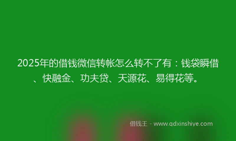 2025年的借钱微信转帐怎么转不了有：钱袋瞬借、快融金、功夫贷、天源花、易得花等。