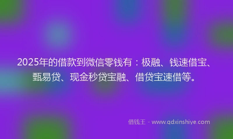 2025年的借款到微信零钱有：极融、钱速借宝、甄易贷、现金秒贷宝融、借贷宝速借等。