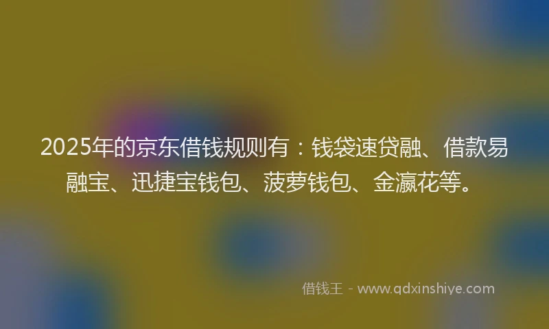 2025年的京东借钱规则有：钱袋速贷融、借款易融宝、迅捷宝钱包、菠萝钱包、金瀛花等。