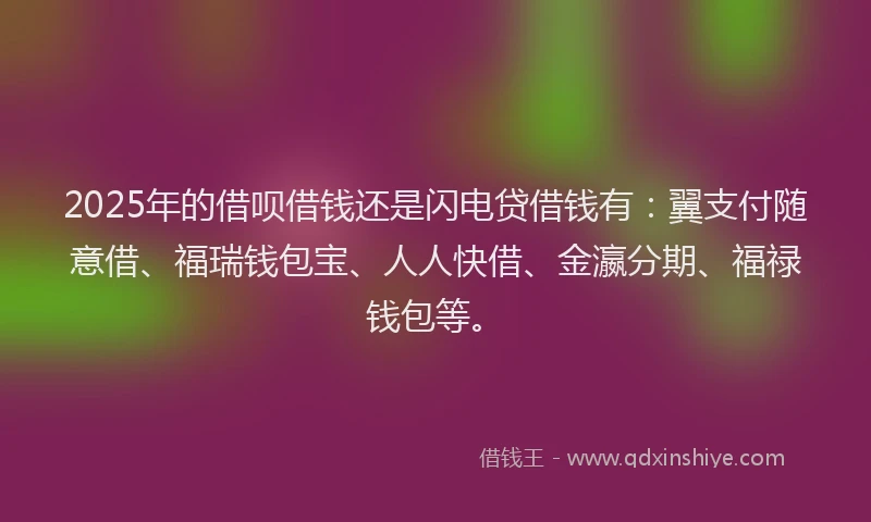 2025年的借呗借钱还是闪电贷借钱有：翼支付随意借、福瑞钱包宝、人人快借、金瀛分期、福禄钱包等。