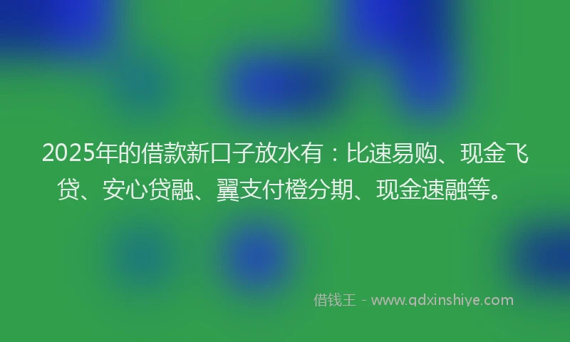 2025年的借款新口子放水有:比速易购、现金飞贷、安心贷融、翼支付橙分期、现金速融等。