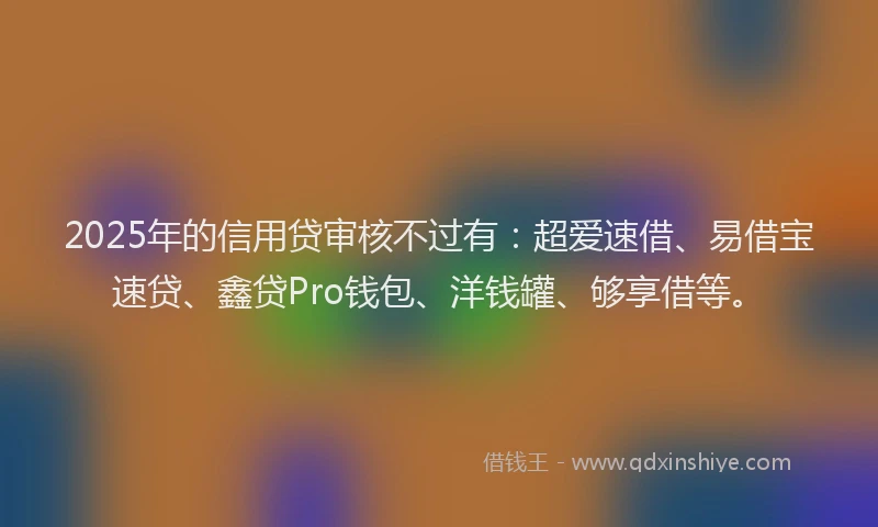 2025年的信用贷审核不过有：超爱速借、易借宝速贷、鑫贷Pro钱包、洋钱罐、够享借等。