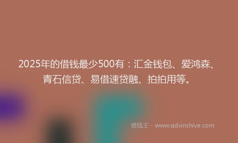 2025年的借钱最少500有：汇金钱包、爱鸿森、青石信贷、易借速贷融、拍拍用等。
