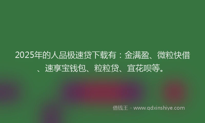 2025年的人品极速贷下载有：金满盈、微粒快借、速享宝钱包、粒粒贷、宜花呗等。