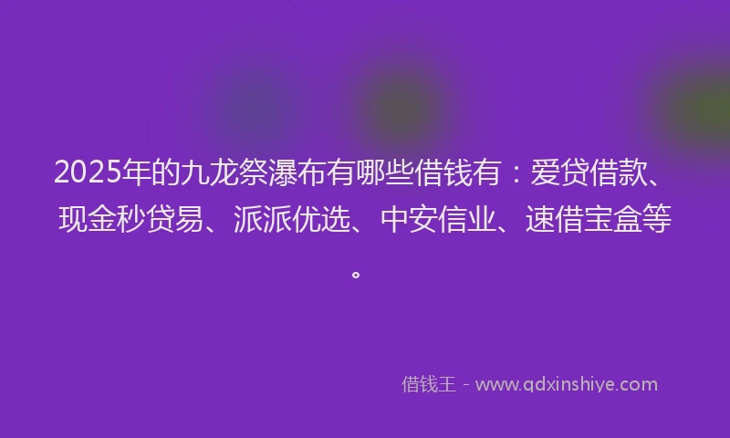 2025年的九龙祭瀑布有哪些借钱有：爱贷借款、现金秒贷易、派派优选、中安信业、速借宝盒等。