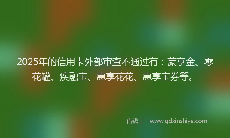 2025年的信用卡外部审查不通过有：蒙享金、零花罐、疾融宝、惠享花花、惠享宝券等。