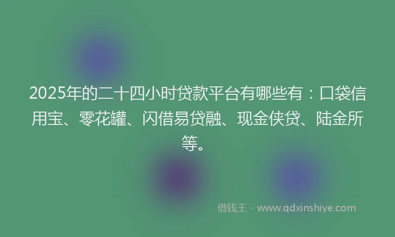 2025年的二十四小时贷款平台有哪些有：口袋信用宝、零花罐、闪借易贷融、现金侠贷、陆金所等。