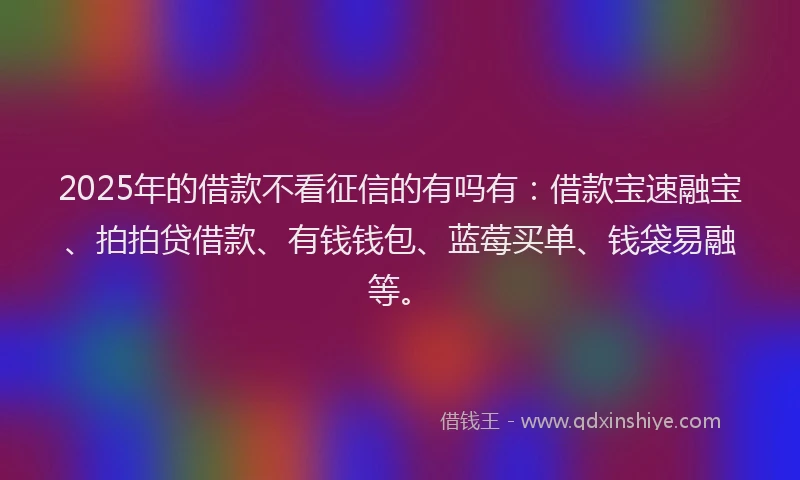 2025年的借款不看征信的有吗有：借款宝速融宝、拍拍贷借款、有钱钱包、蓝莓买单、钱袋易融等。