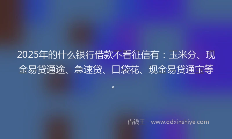 2025年的什么银行借款不看征信有：玉米分、现金易贷通途、急速贷、口袋花、现金易贷通宝等。