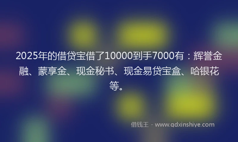 2025年的借贷宝借了10000到手7000有：辉誉金融、蒙享金、现金秘书、现金易贷宝盒、哈银花等。