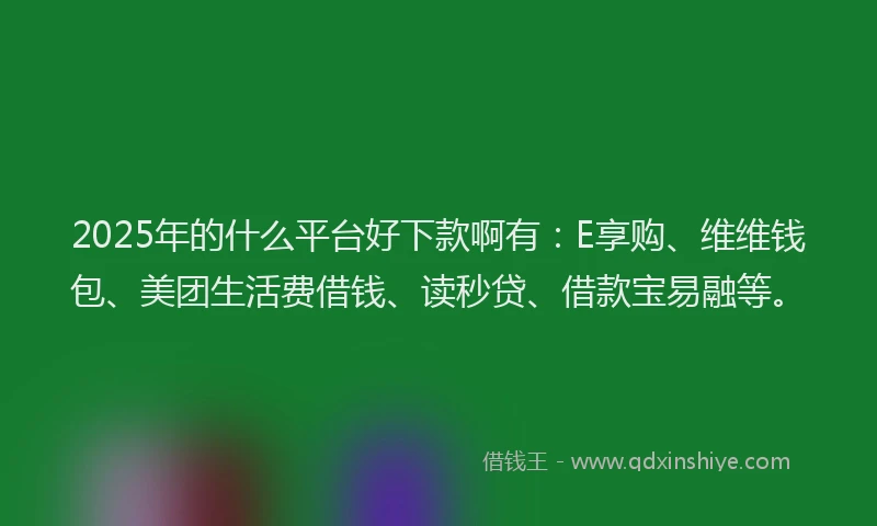 2025年的什么平台好下款啊有：E享购、维维钱包、美团生活费借钱、读秒贷、借款宝易融等。