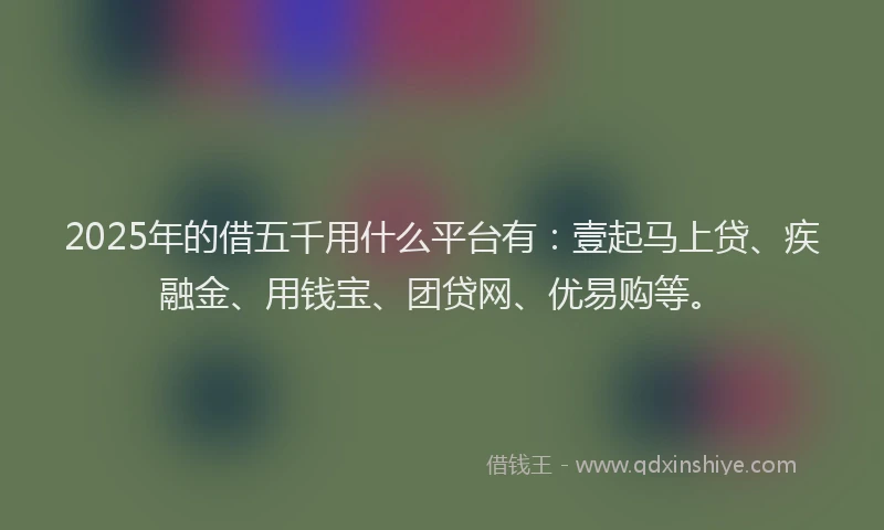 2025年的借五千用什么平台有：壹起马上贷、疾融金、用钱宝、团贷网、优易购等。