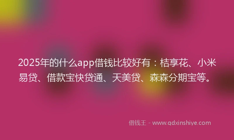 2025年的什么app借钱比较好有：桔享花、小米易贷、借款宝快贷通、天美贷、森森分期宝等。