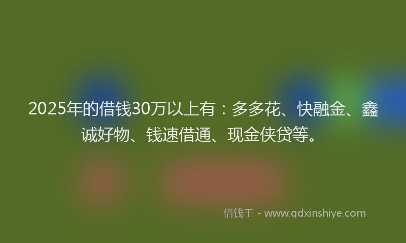 2025年的借钱30万以上有：多多花、快融金、鑫诚好物、钱速借通、现金侠贷等。