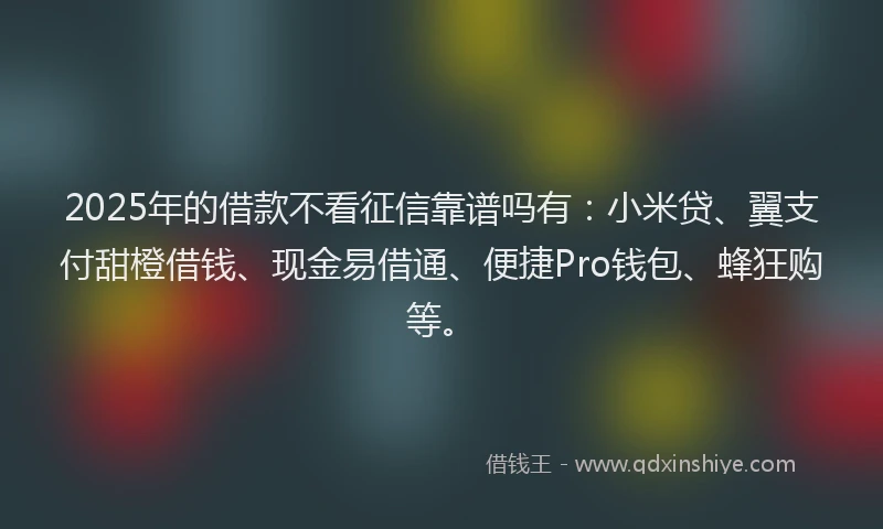 2025年的借款不看征信靠谱吗有：小米贷、翼支付甜橙借钱、现金易借通、便捷Pro钱包、蜂狂购等。
